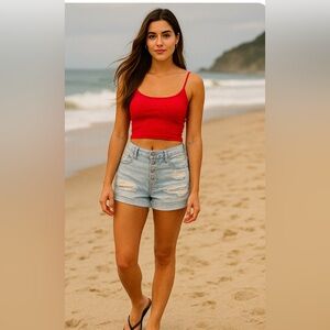 Woman’s Hollister Ultra High Rise Mom Distressed Light Denim Shorts Size 24